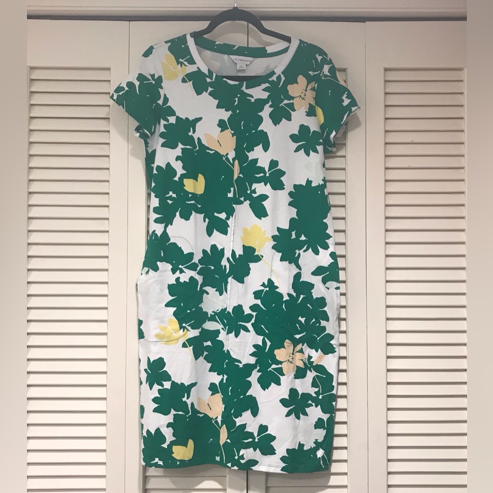 LIZ CLAIBORNE—Shift Dress, M, Green/White/Yellow Floral Print, Cotton—NWOT